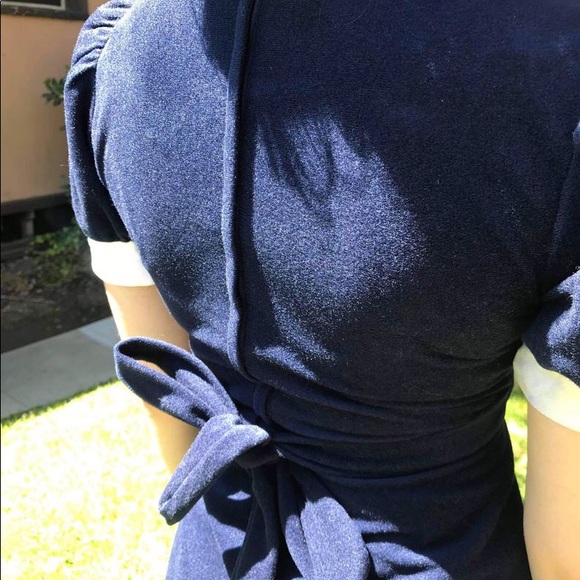 Vintage 1970s does 1930s Navy Fleece Dress XS - Picture 6 of 7